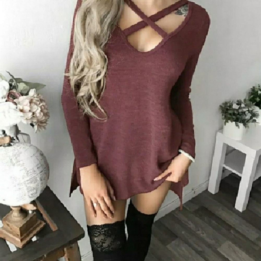 Burgundy Long Sleeve Top